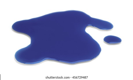 Blue Water Color Spill Isolated On White Background.