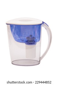 Blue Water Filtration Pitcher Isolated On White Background 