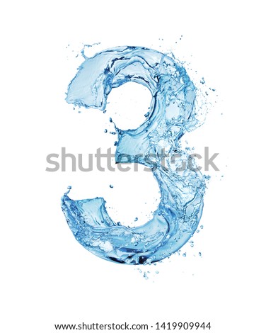 blue water font number 3 isolated on white background