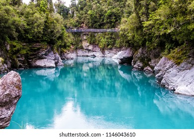 Blue water of the Hokitika River through the rock sided at Hokitika Gorge Scenic Reserve, West coast, south island New Zealand