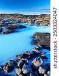 Blue water in the Blue lagoon in the south of Iceland in winter