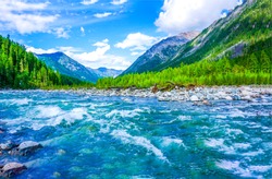 Blue Water Of Mountain River Stream