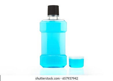 Blue Water Mouthwash Isolated On White