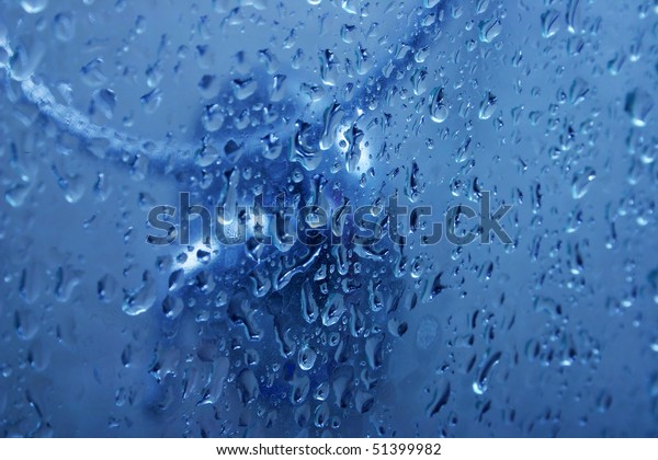 Blue Water On Glass Shower Door Stock Photo Edit Now 51399982