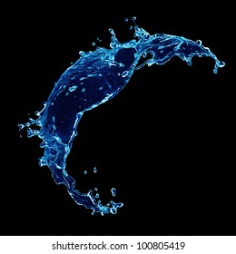 Blue Water Splash Isolated On Black Background