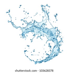 blue water splash isolated on white background - Shutterstock ID 103628378