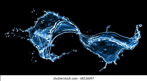 Blue Water Splash Isolated On Black Background