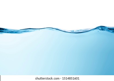Blue water splashs wave surface with bubbles of air on white background. 