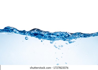 Blue water wave and bubbles. clean drinking water.