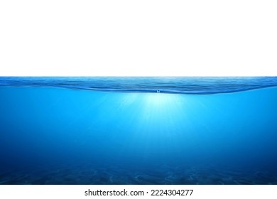 Blue water wave and bubbles isolated on white background. BLUE UNDER WATER waves and bubbles. sea with sunlight reflection, Tranquil sea harmony of calm water surface. for graphic designing, editing.