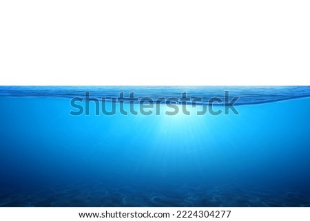 Blue water wave and bubbles isolated on white background. BLUE UNDER WATER waves and bubbles. sea with sunlight reflection, Tranquil sea harmony of calm water surface. for graphic designing, editing.