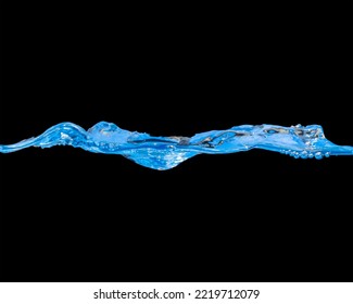 Blue Water waves and air bubbles. black background, copy space above and below. clipping path - Shutterstock ID 2219712079