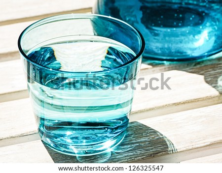 blue waterglass - close up