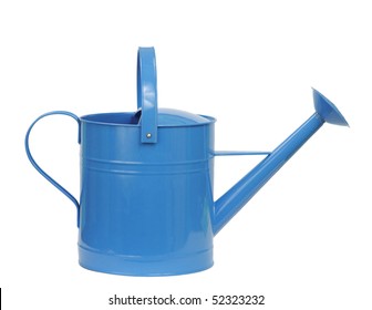 blue watering can isolated on white