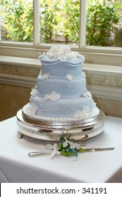 Blue Wedding Cake And Knife