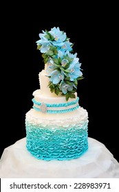 Blue Wedding Cake On A Black Background