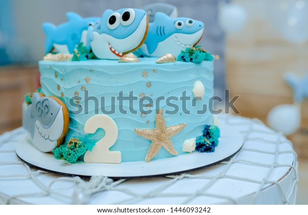 Blue Wedding Cake On Marine Theme Stock Photo Edit Now Blue Wedding Cake On Marine Theme Stock Photo Edit Now