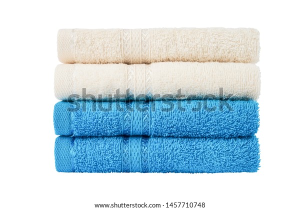 blue and white bath towels