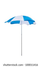 Blue And White Beach Umbrella Isolated On White Background