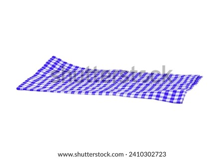 Blue and white checkered napkin or tablecloth texture isolated on white background. Clipping path. Backdrop for your product placement or montage. Kitchen accessories.