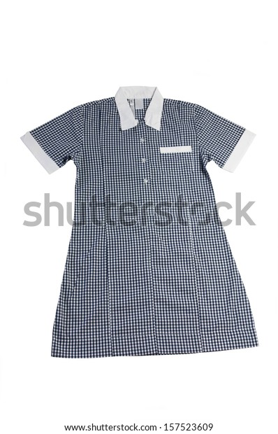 blue white check school dress