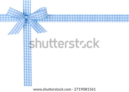Blue and White Chequered Pattern Crossed Ribbon with Bow Isolated on White Background, Clipping Path Included