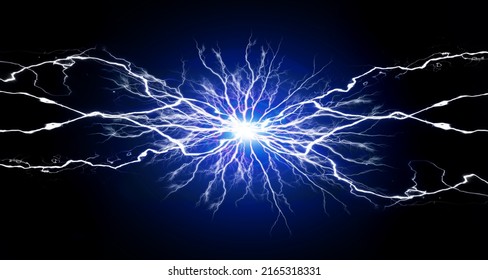Blue and white energy with electrical electricy plasma power crackling fusion