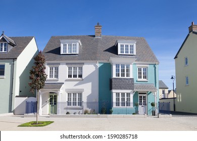 Blue and white english semi detached house