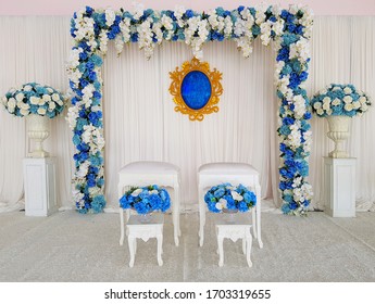 Blue And White Flowers Wedding Back Drop 