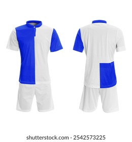 Blue and White Football jersey front and rear view isolated on white background - Powered by Shutterstock