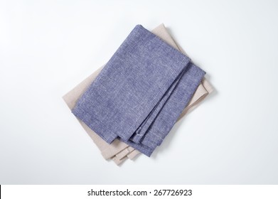 Blue And White Napkins On White Background