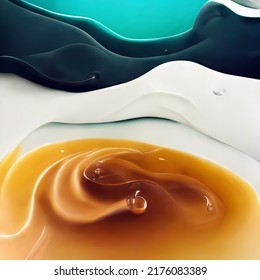 Blue, white and orange liquid. Cosmetic product presentation, cosmetic promotion, abstract. - Shutterstock ID 2176083389