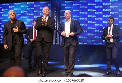 Blue And White Party Leaders Benny Gantz Yair Lapid Moshe Yehaelon And Gabi Ashkenazi During A Rally With Supporters In Tel Aviv, Israel, Sept. 17, 2019.