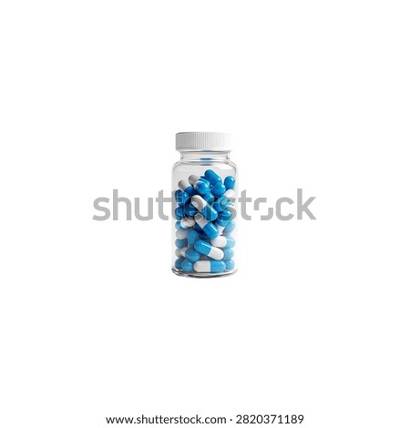 Blue and white patterned glass bottle with silver cap on white background, floral silver cap
