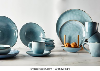 Blue and white porcelain tableware - Shutterstock ID 1946324614
