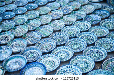 Blue And White Pottery In Bukhara, Uzbekistan