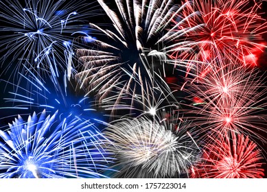 Blue white and red fireworks background