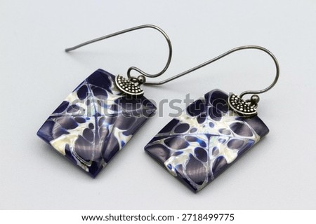 Blue White Shell Dangles, 925 Sterling Silver Rectangular Earrings, Bali Indonesia, Balinese Nautical, Natural Carved Nacre, Pebbled Silver And Pearl, Vintage Minimalist, Blue Seashell Nautical Earrings, Silver And MOP, Modernist Shell Jewelry, Coastal, Modern Asian, Retro Fashion, Granulated Sterling