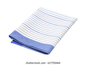 Blue And White Striped Dish Towel On White Background