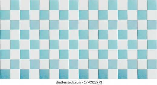 Blue, White Tile Background, Tiled Checkered Pattern -