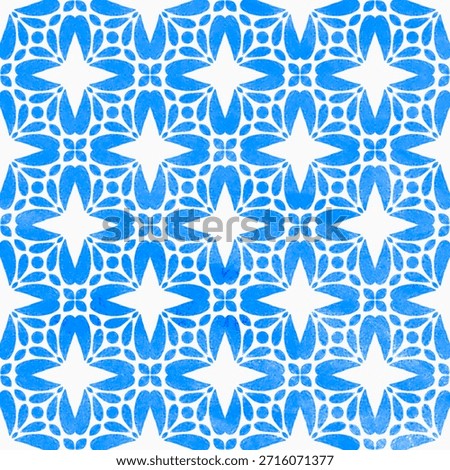 Blue white tile pattern background geometric design fabric print floral motif.Square shaped Talavera spanish portuguese tiles for kitchen backsplash wall flooring.Japanese home interior aesthetic bg