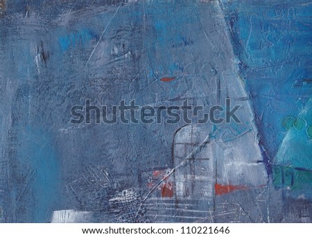 Blue window abstract background. Hand painted.