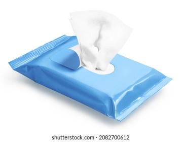 Blue wipes flow pack, isolated on white background