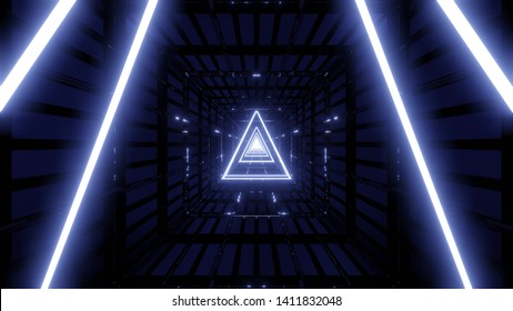 blue wireframe in dark tunnel with dark background