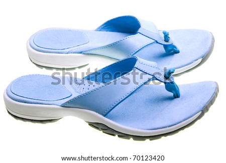 Blue women flip-flops isolated on white background