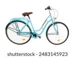 Blue womens bicycle Isolated on white background. Retro Vintage Ladies Bike. 
