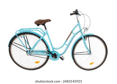 Blue womens bicycle Isolated on white background. Retro Vintage Ladies Bike.  - Powered by Shutterstock