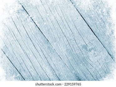 Blue Wood Texture With Snow Christmas Background