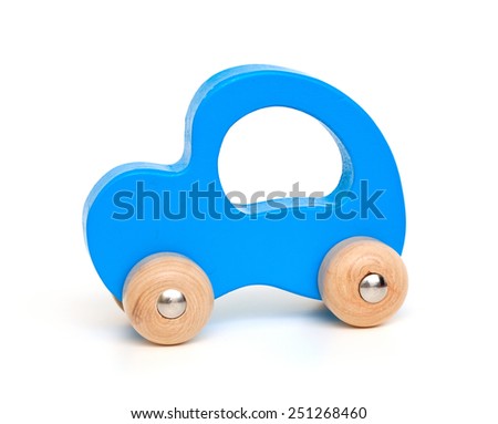 blue wooden car toy isolated on white background