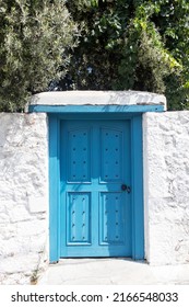 Blue Wooden Door. Vintage Gate Of A Mediterranean Villa.